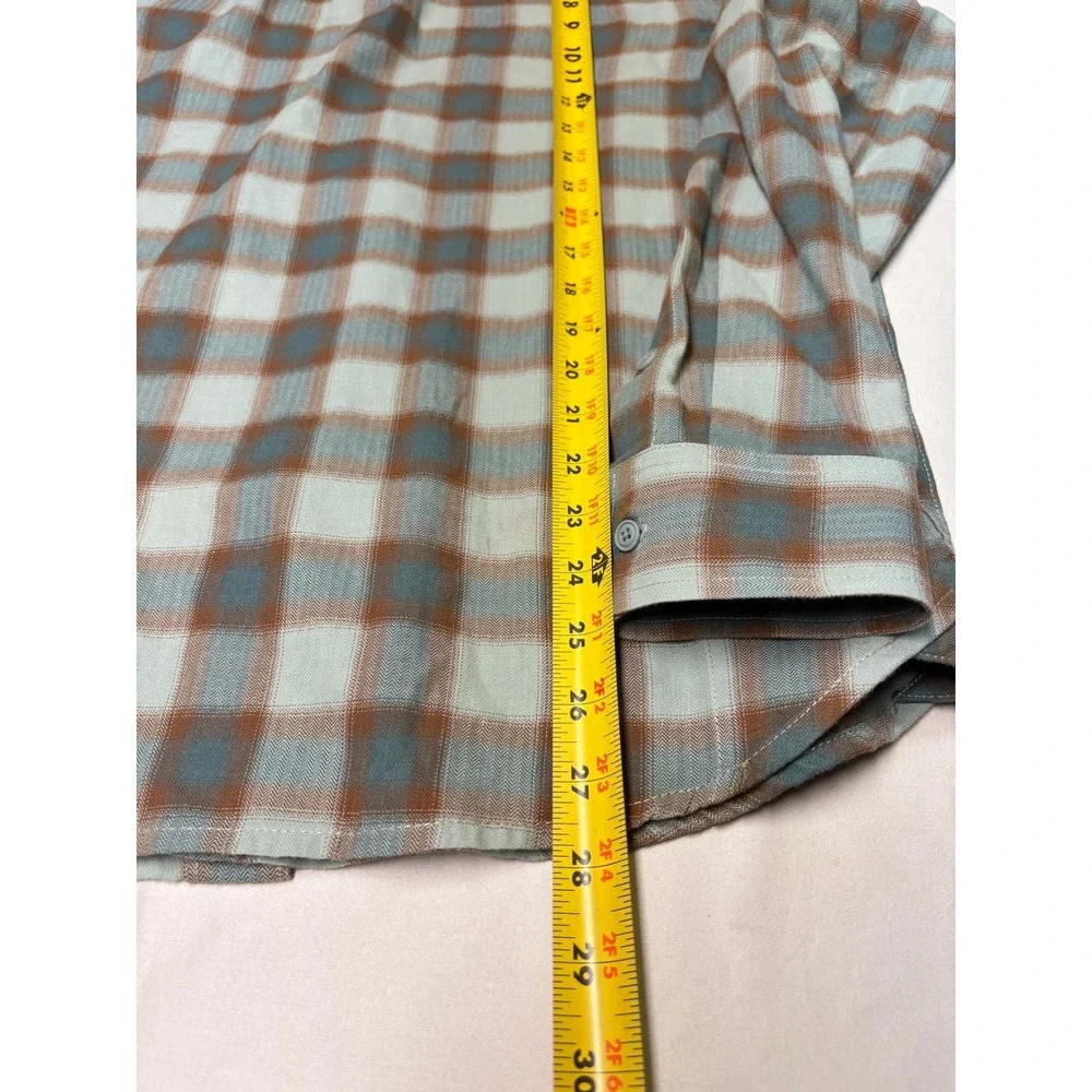 Prana Mens Small Plaid Flannel Shirt Organic Cotton Blue Brown 1964381 Standard